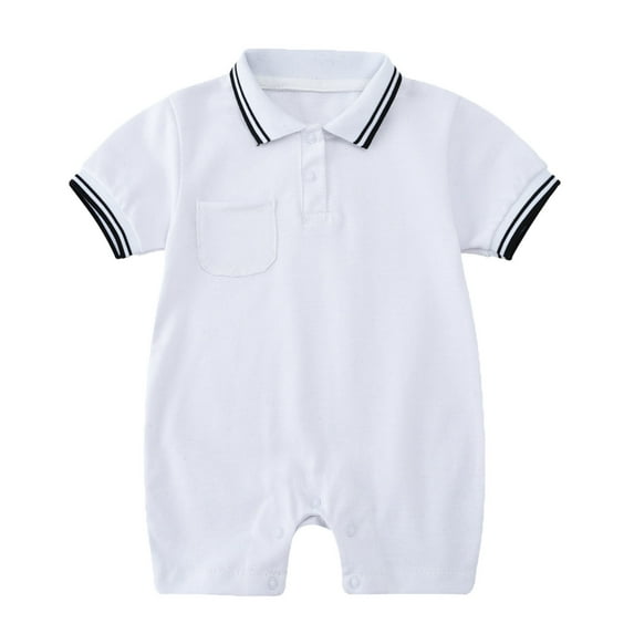 WERYOUNG Girls Boys Bodysuits Lovely Turndown Collar Short Sleeve Solid Color Pullover Rompers Stylish Onesieï¼Whiteï¼18-24 Months
