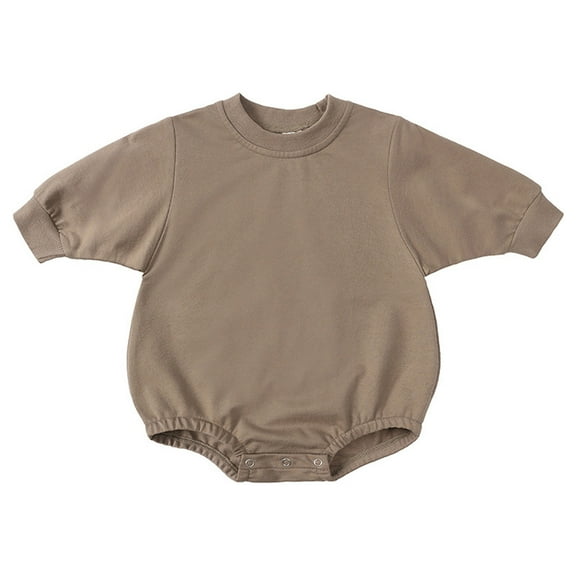 WERYOUNG Girls Boys Bodysuits Spring Summer Unisex Fashion Solid Color Round Neck Long Sleeve Bodysuit Girls Stylish Daily Wear Homewear Onesie,Brown,9-12 Months