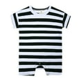 thumbnail image 1 of WERYOUNG Girls Boys Bodysuits Summer Comfortable Short Sleeve Striped Printed Crawling Rompers Kids Cozy Onesie，Black，3-6 Months, 1 of 4