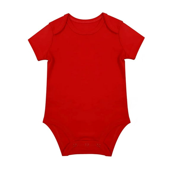 WERYOUNG Girls Boys Bodysuits Summer Unisex Casual Unisex Solid Color Short Sleeve Round Neck Bodysuit Baby Trendy Daily Wear Sleepwear Onesie,Red,0-3 Months