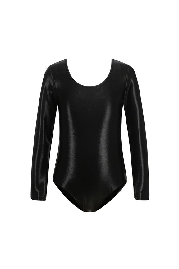 Girls Boys Gymnastics Leotards Spring Summer Long Sleeve Solid Color Ballet Yoga Shiny Dance Leotard Bodysuit Boys Cute Performance One-Pieces ,Black,3-4 Years