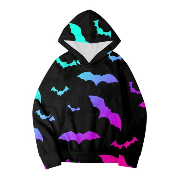 WERYOUNG Girls Boys Hoodies Cartoon Bat Printed Long Sleeve Pullover Hooded Halloween Sweatshirt With Pocket Child Classic Outdoor Play Hoodie,Hot Pink,6-7 Years