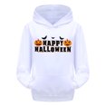 thumbnail image 1 of WERYOUNG Girls Boys Hoodies Cartoon Letter Pumpkin Bat Printed Long Sleeve Pullover Hooded Halloween Sweatshirt With Pocket Child Breathable Vacation Hoodie,White,8-9 Years, 1 of 4