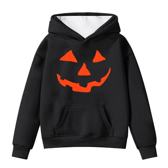 WERYOUNG Girls Boys Hoodies Cartoon Pumpkin Printed Long Sleeve Pullover Hooded Halloween Sweatshirt With Pocket Girl Stylish Party Hoodie,Black,6-7 Years