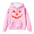 thumbnail image 1 of WERYOUNG Girls Boys Hoodies Cartoon Pumpkin Printed Long Sleeve Pullover Hooded Halloween Sweatshirt With Pocket Girl Versatile Vacation Hoodie,Pink,6-7 Years, 1 of 3