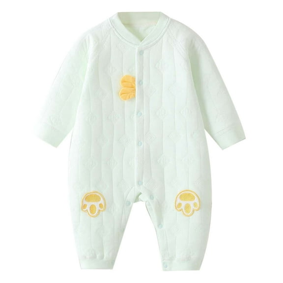 WERYOUNG Girls Boys Jumpsuit Spring Summer Unisex Cartoon Embroidery Round Neck Long Sleeve Button Jumpsuit Cute Daily Wear Homewear Onesie,Green,6-9 Months