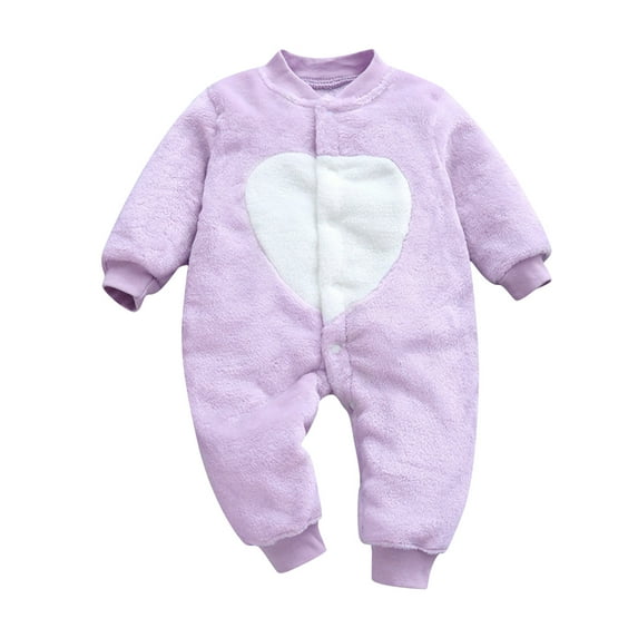 WERYOUNG Girls Boys Jumpsuit Spring Summer Unisex Cute Solid Color Love Heart Printed Long Sleeve Button Jumpsuit Playsuit Baby Trendy Daily Wear Onesie,Purple,9-12 Months