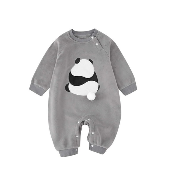WERYOUNG Girls Boys Jumpsuit Spring Summer Unisex Long Sleeve Round Neck Cartoon Printed Button Jumpsuit Baby Trendy Daily Wear Onesie,Grey,18-24 Months