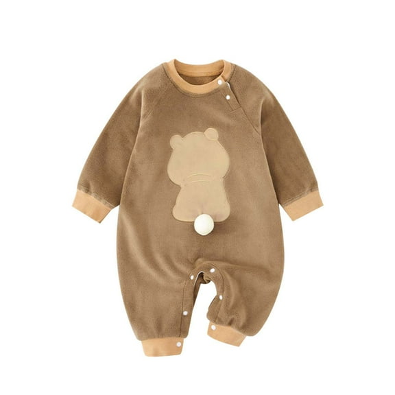 WERYOUNG Girls Boys Jumpsuit Spring Summer Unisex Long Sleeve Round Neck Cartoon Printed Button Jumpsuit Girls Stylish Daily Wear Onesie,Brown,0-3 Months