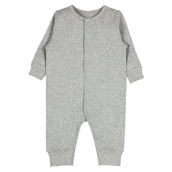 WERYOUNG Girls Boys Jumpsuit Summer Unisex Soft Comfortable Solid Color Long Sleeve Round Neck Button Jumpsuit Baby Trendy Daily Wear Sleepwear Onesie,Grey,9-12 Months