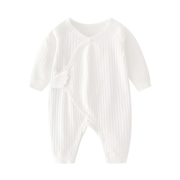 WERYOUNG Girls Boys Jumpsuit Summer Unisex Soft Solid Color Button Round Neck Long Sleeve Jumpsuit Cute Daily Wear Sleepwear Onesie,White,3-6 Months