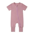 thumbnail image 1 of WERYOUNG Girls Boys Jumpsuit Summer Unisex Soft Solid Color Zipper Round Neck Short Sleeve Jumpsuit Baby Sweet Daily Wear Sleepwear Onesie,Hot Pink,3-6 Months, 1 of 8
