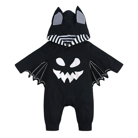 WERYOUNG Girls Boys Onesie Casual Long Sleeve Hooded Bat Halloween Jumpsuit Versatile Outing One-Pieces,Black,12-18 Months