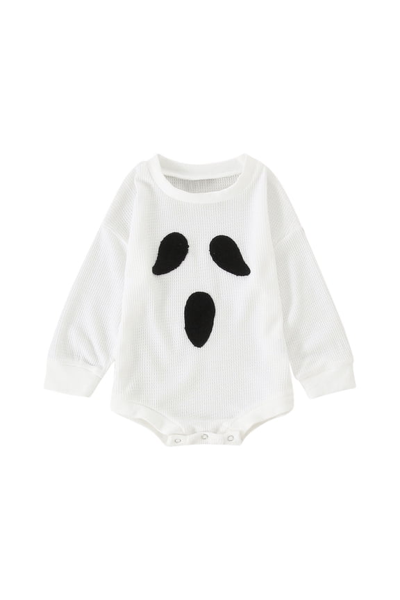 Girls Boys Onesie Casual Long Sleeve Round Neck Ghost Pullover Sweatshirt Halloween Bodysuits Trendy Outdoor One-Pieces,White,3-6 Months