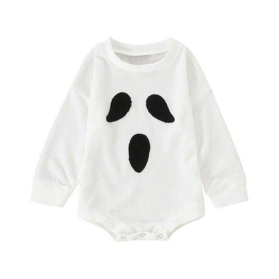 WERYOUNG Girls Boys Onesie Casual Long Sleeve Round Neck Ghost Pullover Sweatshirt Halloween Bodysuits Trendy Outdoor One-Pieces,White,3-6 Months