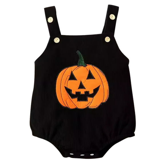 WERYOUNG Girls Boys Onesie Comfort Corduroy Sleeveless Pumpkin Embroidery Suspenders Halloween Bodysuit Girls Leisure Outdoor One-Pieces,Black,12-18 Months