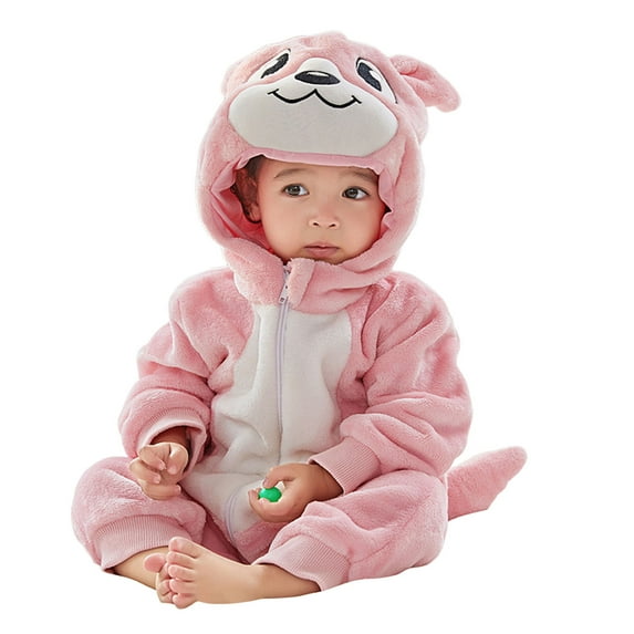 WERYOUNG Girls Boys Onesie Cute Cartoon Animal Long Sleeve Zip-Up Hooded Halloween Jumpsuit Infant Stylish Birthday Party One-Pieces,Pink,3-4 Years