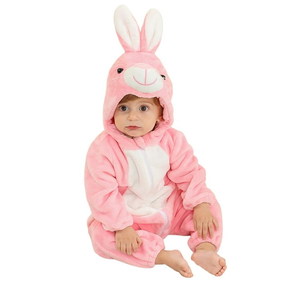 WERYOUNG Girls Boys Onesie Cute Cartoon Animal Long Sleeve Zip-Up Hooded Halloween Jumpsuit Leisure Halloween Party One-Pieces,Light Pink,2-3 Years
