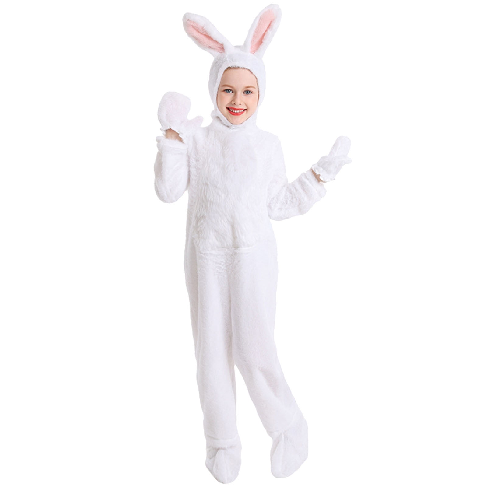 WERYOUNG Girls Boys Onesie Cute Cartoon Animal Long Sleeve Zip-Up Stage Performance Halloween Jumpsuit With Hat Girls Sweet Outing One-Pieces,White,9-11 Years