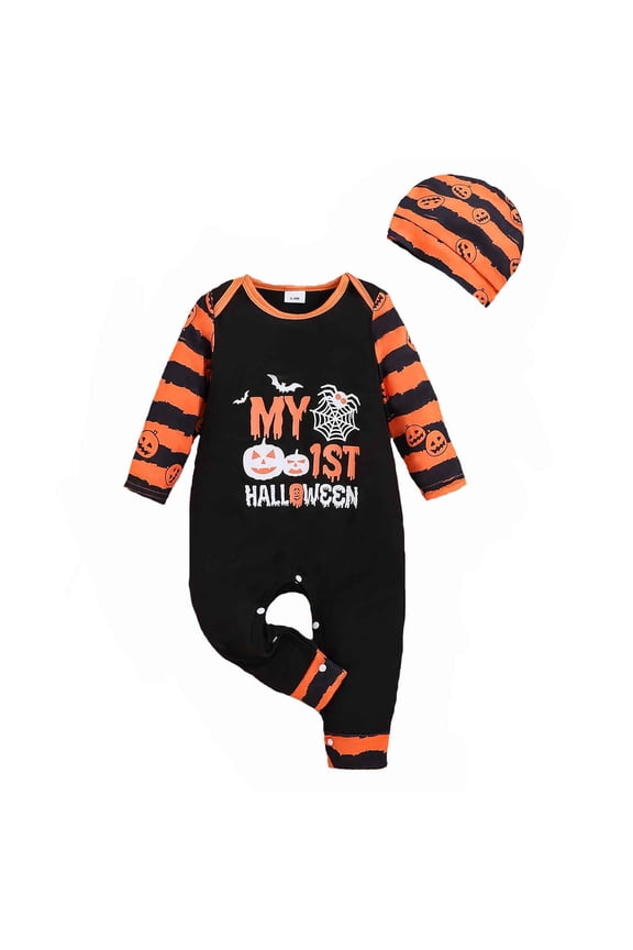 Girls Boys Onesie Cute Cartoon Ghost Pumpkin Printed Round Neck Long Sleeve Halloween Jumpsuit Sweet Outdoor One-Pieces,Black,12-18 Months