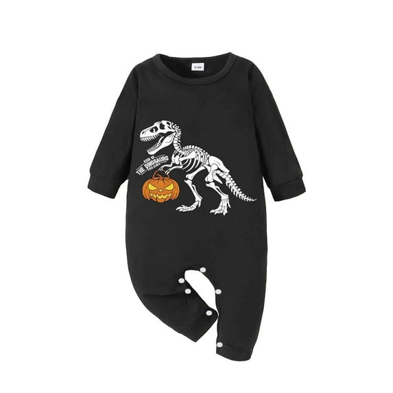 WERYOUNG Girls Boys Onesie Cute Cartoon Pumpkin Letter Printed Round Neck Long Sleeve Halloween Jumpsuit Girls Sweet Outing One-Pieces,Black,9-12 Months