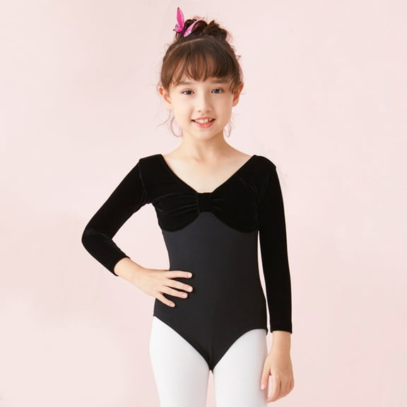 WERYOUNG Girls Boys Onesie Spring Summer Solid Color Long Sleeve Ballet Dance Training Bodysuit Toddler Versatile Beach Bodysuit,Black,5-6 Years