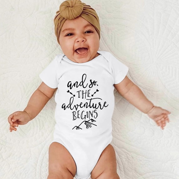 WERYOUNG Girls Boys Onesie Summer Casual Solid Color Letter Printed Round Neck Short Sleeve Bodysuit Classic Homewear Bodysuit,White,9-12 Months