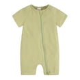 thumbnail image 1 of WERYOUNG Girls Boys Onesie Summer Comfortable Solid Color Short Sleeve Zipper Romper Baby Leisure Beach Romper,Green,6-12 Months, 1 of 8