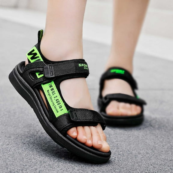 WERYOUNG Girls Boys Sandals Summer Comfortable Fashion Open Toe Adjustable Straps Shoes Girls Versatile Beach School Sandal,Green,5.5-6 Years