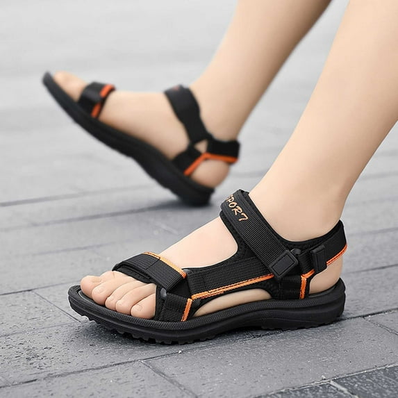 WERYOUNG Girls Boys Sandals Summer Comfortable Fashion Open Toe Adjustable Straps Shoes Kids Trendy Beach School Sandal,Orange,5.5-6 Years