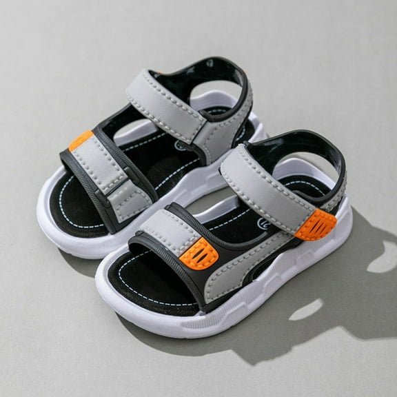 WERYOUNG Girls Boys Sandals Summer Fashion Non-Slip Open Toe Soft Sole Adjustable Straps Shoes Toddler Trendy Beach Sandal,Grey,9.5-10 Years