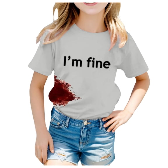 WERYOUNG Girls Boys T-Shirt Letter Tie Dye Printed Round Neck Short Sleeve Halloween Tshirt Top Girl Comfort Outdoor Play Tee Shirts,Grey,12-13 Years