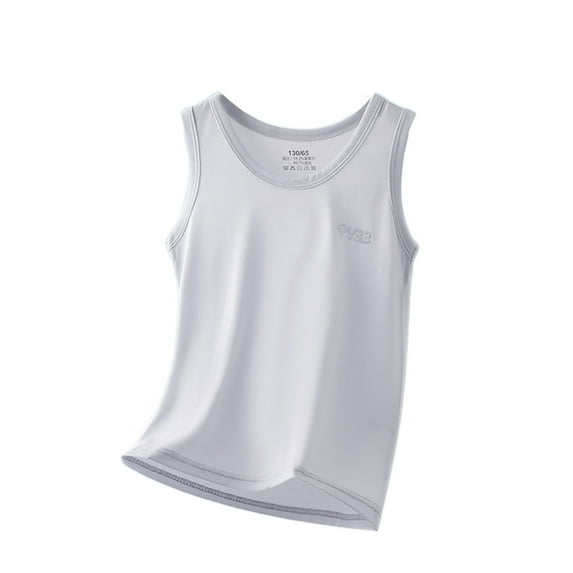 WERYOUNG Girls Boys T-Shirts Summer Lightweight Solid Color Round Neck Sleeveless Vest Baby Stylish Tee Shirts,Grey,13-14 Years