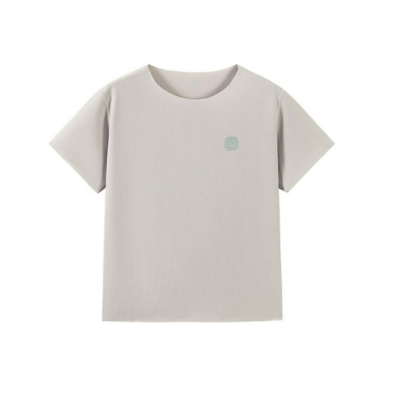 WERYOUNG Girls Boys T-Shirts Summer Linen Lightweight Solid Color Round Neck Short Sleeve Tshirts Lovely Tee Shirts,Grey,9-10 Years