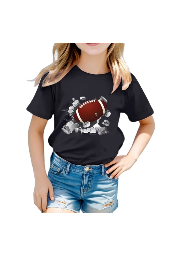 Girls Boys Tee Casual Rugby Football Printed Round Neck Short Sleeve Tee Shirts Baby Comfort T-Shirts,Black,12-18 Months