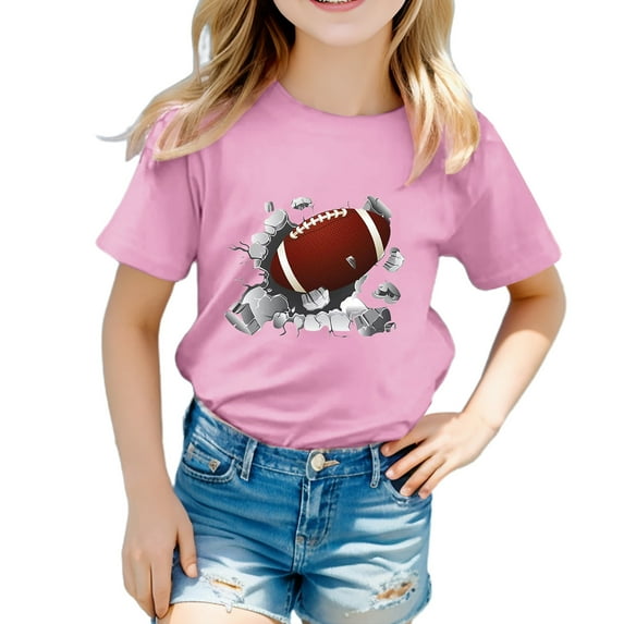 WERYOUNG Girls Boys Tee Casual Rugby Football Printed Round Neck Short Sleeve Tee Shirts Baby Stylish T-Shirts,Pink,12-18 Months