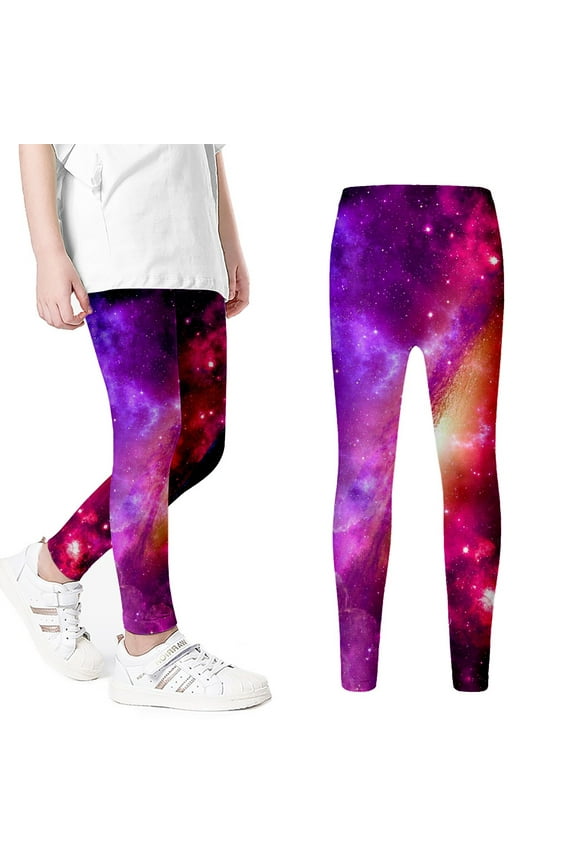 Girls Boys Tights Pants Summer Galaxy Printed Stretch Elastic Waist Comfortable Space Themed Casual Leggings Baby Trendy Active Wear Pants,Hot Pink,4-5 Years