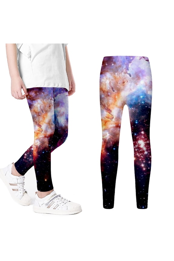 Girls Boys Tights Pants Summer Galaxy Printed Stretch Elastic Waist Comfortable Space Themed Casual Leggings Kids Cute Streetwear Pants,Dark Blue,11-12 Years