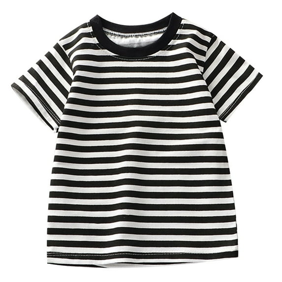 WERYOUNG Girls Boys Tshirts Summer Comfort Striped Printed Round Neck Short Sleeve Tee Baby Trendy Tee Shirts,Black,18-24 Months
