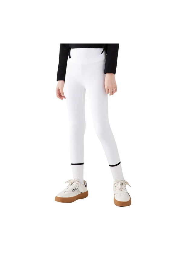 Girls Boys Yoga Pants Summer Stylish Solid Color Stretch Elastic Empire Waist Tight Dance Pants Kids Classic Streetwear Pants,White,11-12 Years