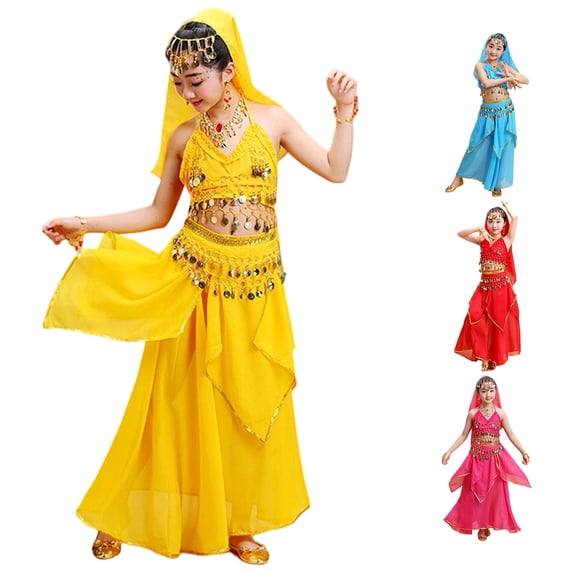 WERYOUNG Girls Dance Outfits Kids Belly Dance Performance Dress Children Stage Wear Sets Breathable Clothing Sets 7-10 Years