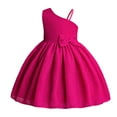 thumbnail image 1 of WERYOUNG Girls Dress Summer Elegant Sparkly Solid Color Bow Trim One-Shoulder Party Dresses Girls Sweet Ball Gown Dress,Hot Pink,3-4 Years, 1 of 4
