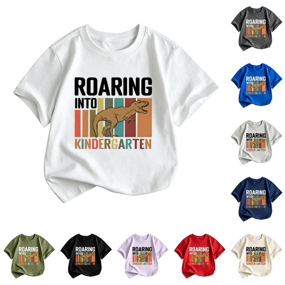 WERYOUNG Girls First Day Of School Shirts Short Sleeved Crew Neck Cartoon Printed T Shirts Lightweight Knit Tees For Kids Back To School Soft Tops 6-7 Years