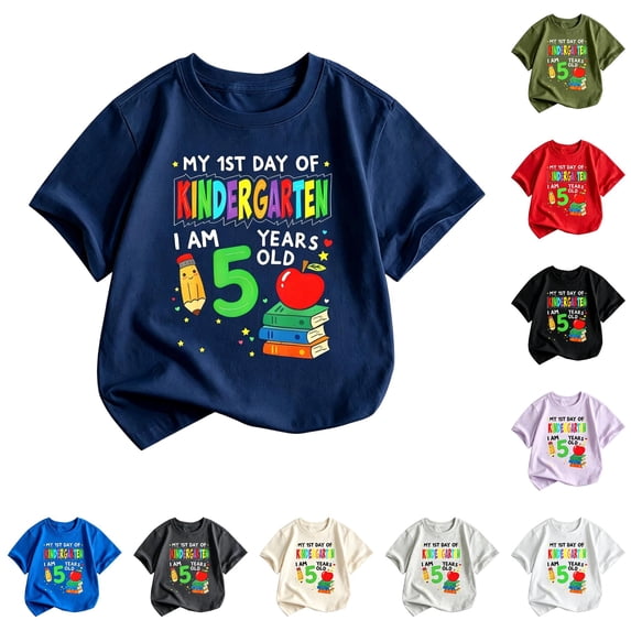 WERYOUNG Girls First Day Of School Shirts Short Sleeved Crewneck Cartoon Printed T Shirts Lightweight Knit Tees For Kids Back To School Soft Tops 2-3 Years