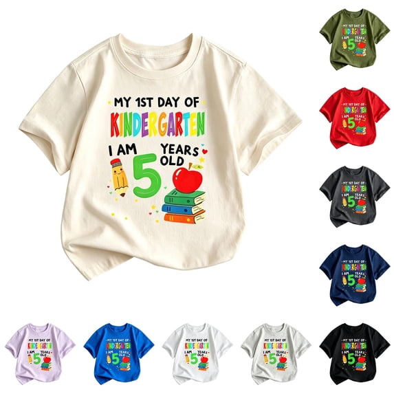 WERYOUNG Girls First Day Of School Shirts Short Sleeved Crewneck Cartoon Printed T Shirts Lightweight Knit Tees For Kids Back To School Stylish Top 8-9 Years