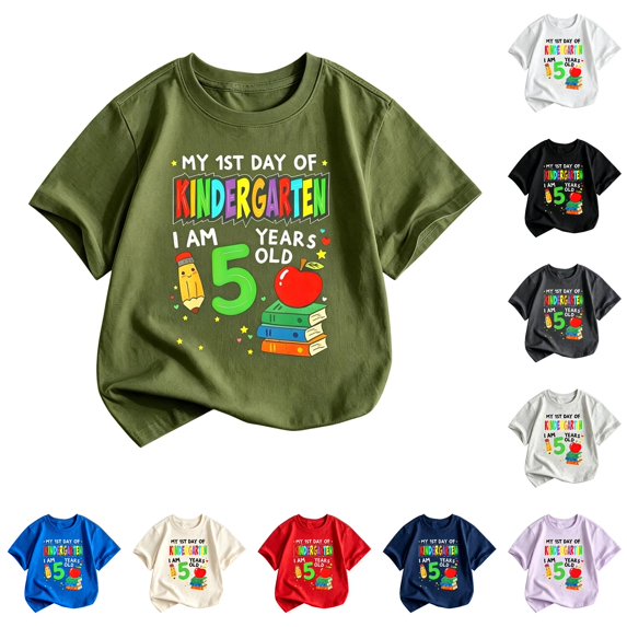 WERYOUNG Girls First Day Of School Shirts Short Sleeved Crewneck Cartoon Printed T Shirts Lightweight Knit Tees For Kids Back To School Versatile Tops 2-3 Years