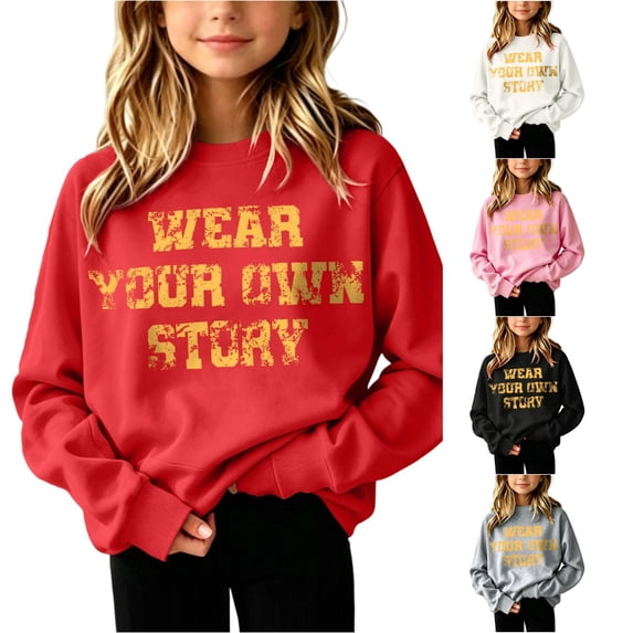 WERYOUNG Girls Hoodies Casual Letter Print Long Sleeve Hooded Sweatshirt For Kids Cozy Soft Fashion Pullover Hoodies Stylish Tops 3-4 Years