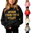 thumbnail image 1 of WERYOUNG Girls Hoodies Casual Letter Print Long Sleeve Hooded Sweatshirt For Kids Cozy Soft Fashion Pullover Hoodies Trendy Tops 3-4 Years, 1 of 5