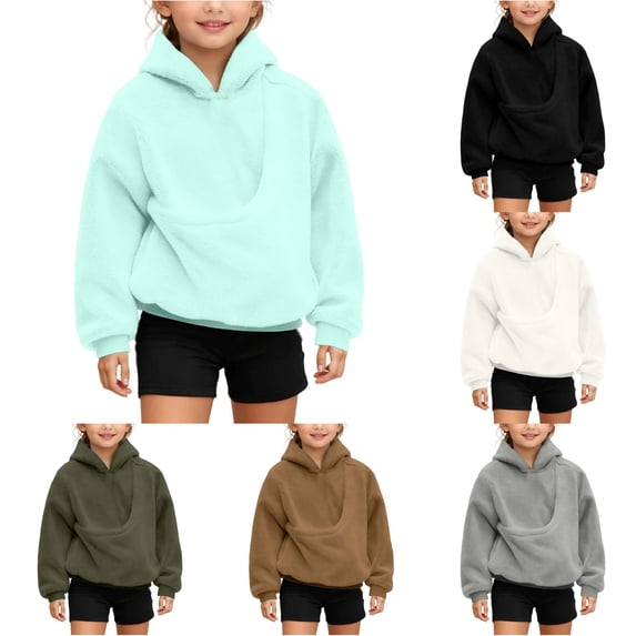 WERYOUNG Girls Hoodies Long Sleeve Solid Color Hooded Sweatshirt With Large Front Pockets Kids Lightweight Cozy Pullovers Hoodies Stylish Tops 7-8 Years