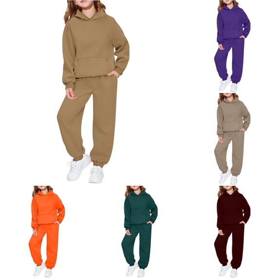 WERYOUNG Girls Hoodies Long Sleeve Solid Color Hooded Sweatshirts Casual Soft Outerwear Pullover With Pocket Versatile Tops 3-4 Years